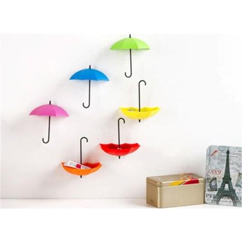 3Pcs/Lot Umbrella Shape Cute Creative Self Bag Keys Bathroom Kitchen Sticky Holder Adhesive Wall Door Hook Hanger