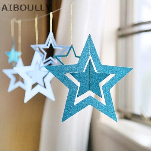 7pcs/lot Handmade Sparkling Hanging Hollow Paper tinkle little Star Garlands Wedding Baby Shower Party Kids room Decoration
