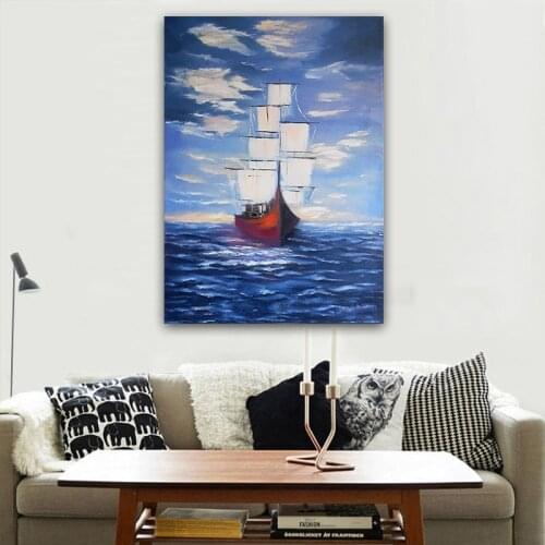 Abstract Canvas Paintings Sea Waves Art Silk Poster Print Sailing Boat Landscape Wall Art Prints Picture Home Room Decor