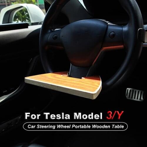 Car Steering Wheel Portable Wooden Table For Tesla Model 3 Y 2021 Interior Parts Products Accessories Food Tray Computer Desk