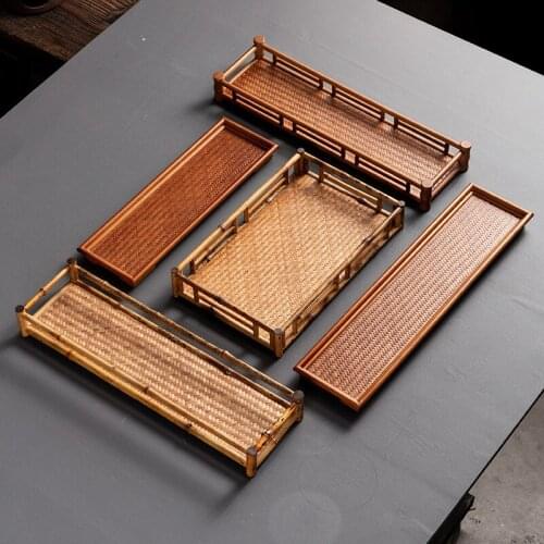 Bamboo Woven Tea Tray Tea Set Storage Tray Tea Cup Holder Chinese Tea Tray Serving Tray
