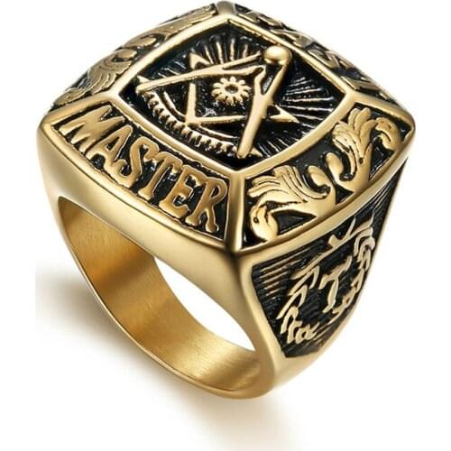 BUDROVKY Religious Accessories Wholesale Masonic AG Logo Square Titanium Steel Ring 316L Stainless Steel Ring Jewelry