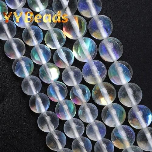 Natural Smooth Austria White Crystal Moonstone Glitter Beads Round Loose Charm Beads For Jewelry Making Women Bracelets 6-12mm