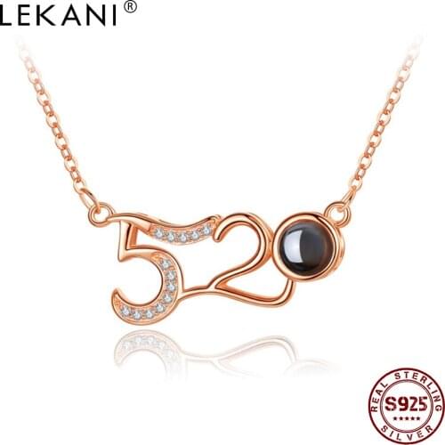 LEKANI 925 Sterling Silver Romantic Number 520 Pendant Necklaces For Women Projectable Round Bead Necklace Fine Jewelry Present