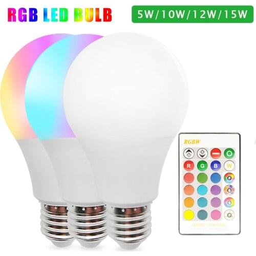 RGB LED Color-Changing Bulb 5W 10W 15W With 24Key Remote Control+Memory Mode Dimmable LED Light Bulb RGBW White Decoration Home