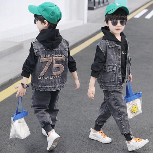 Childrens clothing boy suit 2020 new childrens autumn and winter clothing 2-piece set boy fashion denim suit vest + pants