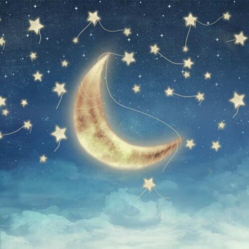 Dreaming Night Moon with Golden Stars Vinyl Backdrops for Photography Light Blue Newborn Baby Photo Studio Props