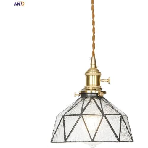 IWHD Retro Copper Nordic Pendant Lights Creative Clear Glass LED Hanging Lamp Vintage Industrial Lamp Fixtures For Home Lighting