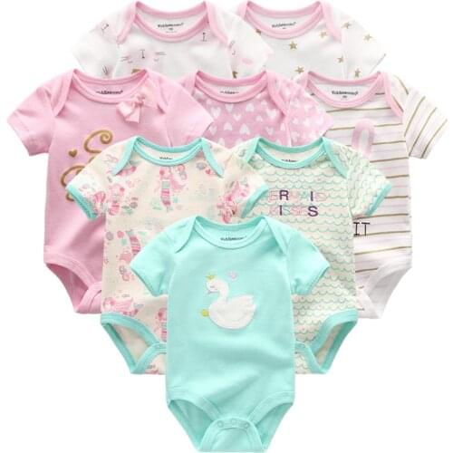 2021 Baby Boy Clothes Sets 8PCS Newborn Solid Cotton Romper Unisex Baby Girl Clothes Short Sleeve Cartoon Print Ropa bebe