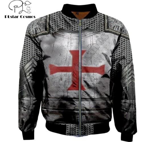 Autumn/winter Brand Mens bomber jackets armor Novelty Knights Templar Printed 3d Zip Tracksuits coat Unisex Zipper jacket WP02