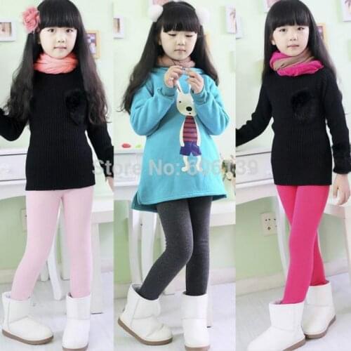Autumn Winter Candy Pure Color Velvet Thickening Cotton Children Leggings Winter Keep Warm Girl Render
