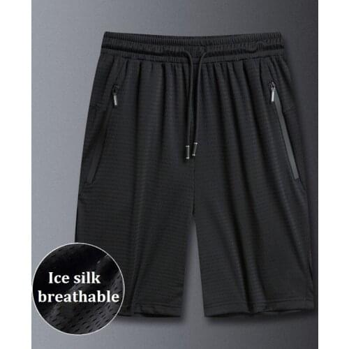 Summer Fitness Sports Beach Shorts Ice Silk Cool Breathable Zipper Pocket Men Loose High Stretch Large Size Casual Pants -40