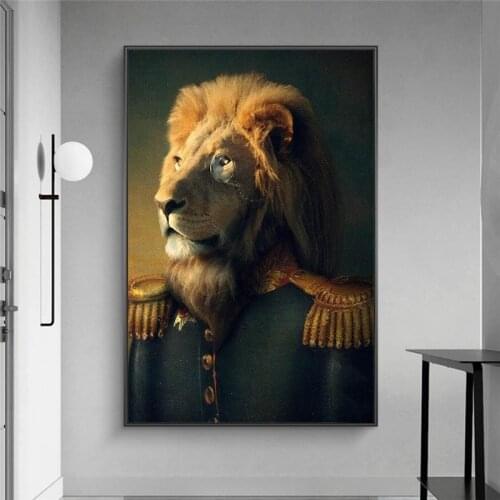 Lion General Classical Art Paintings Print On Canvas Art Posters and Prints Ainmals in a Suit Nordic Wall Art Pictures Cuadros