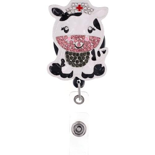 Chinese Zodiac Cow Cute Enamel Rhinestone Cow Nurse Rhinestone Badge Reels