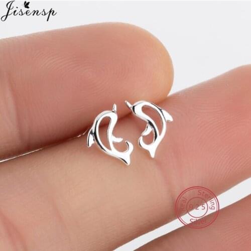 Minimalist Real 925 Sterling Silver Dolphin Stud Earrings for Women Lovely Hedgehog Cat Mouse Earring Kids joyas de plata 925