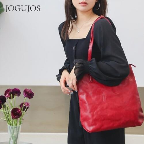 Retro High-Capacity Leather Fashion Hand-Woven Women Bag Soft Cowhide Brand High Quality Solid Color Leisure Lady Shoulder Bags