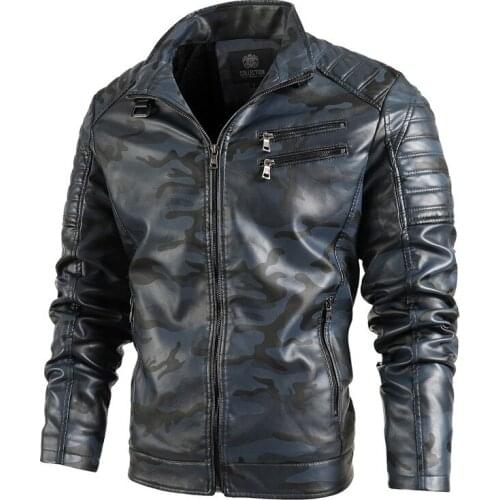Mens Winter Warm Camouflage Biker Jackets Pleated Motorcycle Racing Coat Outerwear Fleece Lined Thick Thermal Moto Tops