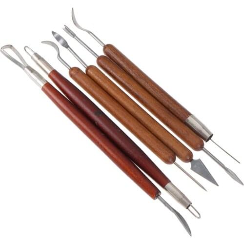 6PCS sculpting tool Pottery Tools Wood Handle Pottery Set Wax Carving Sculpt Smoothing Polymer Shapers Pottery Clay Ceramic Tool