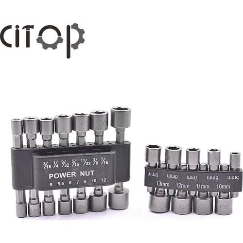Citop 9PCS/14PCS Hex Socket Chromium Vanadium Steel Nozzles Nut Driver Set Drill Bit Adapter Sleeve Electric 4.76- 13MM