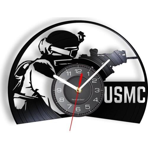 United States Shooting Vinyl Record Wall Clock Marine Corps Military Home Decor Armed Services Sign Retro Laser Cut Wall Clock
