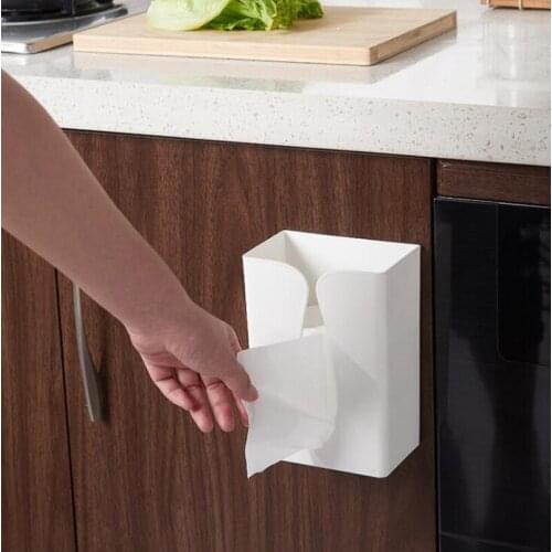 Wall Mounted Self Adhesive Tissue Box Napkin Holder Kicthen Garbage Bag Dispenser Storage Rack Self-Adhesive Paper Tray