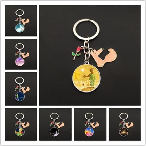 NewThe little prince and the fox rose logo glass cabochon pendant keychain jewelry gift don't be a boring adult little prince