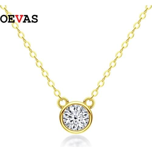 OEVAS 100% 925 Sterling Silver Real 1 Carat D Color Moissanite Pendant Necklace Sparkling Wedding Party Fine Jewelry For Women