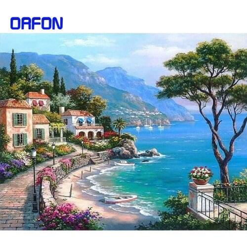ORFON Frame The Mediterranean Sea DIY Painting By Numbers Seascape Handpainted Oil Painting Home Wall Artwork For Living Room