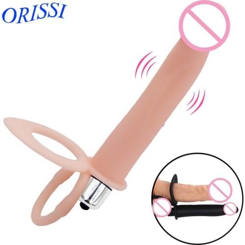 ORISSI Strap On Dildo Double Penetration Clitorial Stimulation Penis Strapon Anal Dildo Anus Plug Adult Sex Toy for Beginner