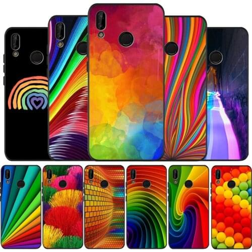 Rainbow art black Silicone soft Phone Case for huawei P40 P30 P20 P10 Pro P9 Lite Psmart 2019 Y6 Y9 cover
