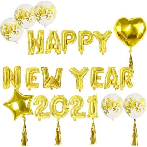Happy New Year 2021 Balloon Foil Latex Confetti Ballons Kit Letter Number Balloon Christmas New Year Decorations for Home Natal