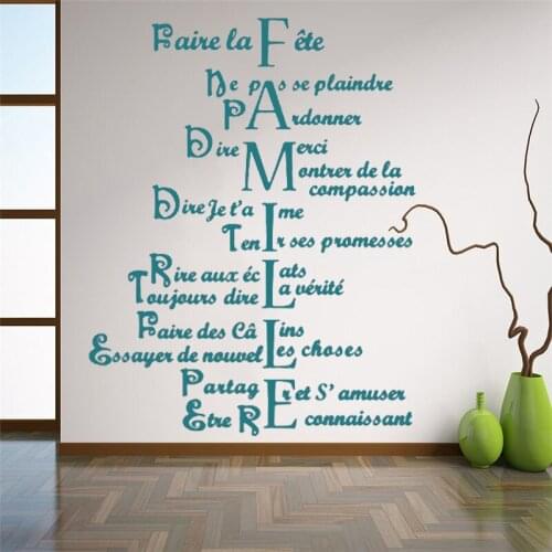 Vinyl Removable French Pattern Family Quote Wall Stickers Decor for Livingroom Home Decoration Accessories famille Decals HY1989
