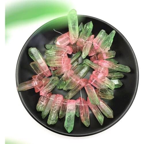 Green and Pink Titanium Aura Lemurian Quartz Crystal Point Healing Stone Decor Natural Stones and Minerals