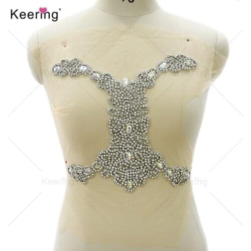 Hot Sale Big Silver Crystal Bodice Applique For Party Dress WDP-162
