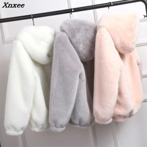 Woman Autumn and Winter Faux Fur Jacket 2018 Female Fashion Oversized Causal Hooded Coat Xnxee