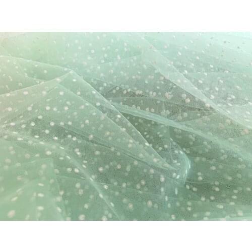 1 yard Mint green tulle Lace fabric with polka dots, Embroidered Tulle Mesh Lace Fabric With Velvet Dot