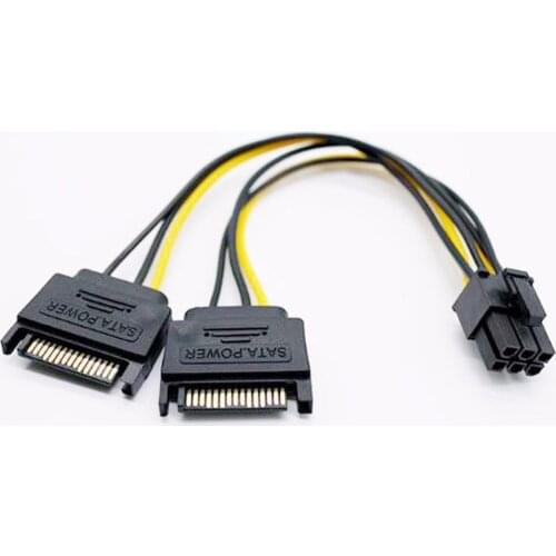 10pcs/lot Dual Sata 15Pin to 6Pin graphics card power cable Power Supply Cord