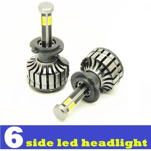 2Pcs 6 Side 360 ° bright H4 LED H7 H11 H8 9006 HB4 HB3 Car Headlight LED Lamp with COB Chips Auto Fog Lights 6000K 12V