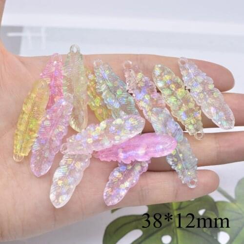 20Pcs/lots 3D Sequins Feather Resin Pendants Home Decoration for DIY Crafts Jewelry Making Headdress Accessories