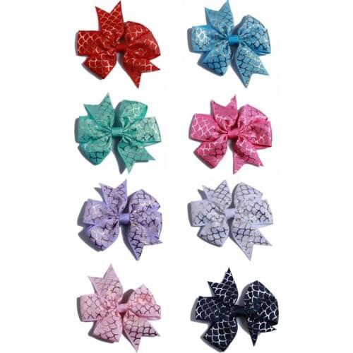 200PCS 8CM Newborn Fish Scale Hair Bow For Headbands Grosgrain Ribbon Bows For Hair Clips
