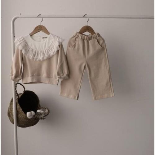 2021 Korea style girls 2 pcs set lace sweatshirt+ long pants spring cotton full sleeve girls suit 2-7 years YT960