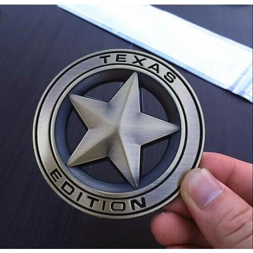 3D Bronze Metal Black Texas Edition Star Flag Car Trunk Emblems Badge Decal Sticker Car Accessories 76mm Car Decorations
