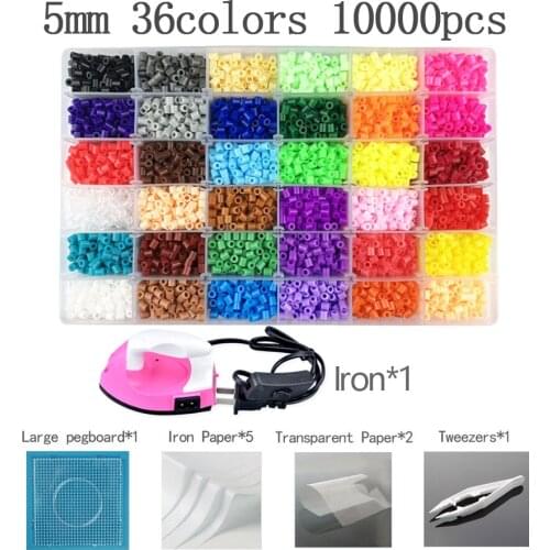 5mm 24/36 grid Perler Fuse Beads Kit Hama beads Whole Set with Pegboard and Iron 3D Puzzle DIY Toy Kids Creative Handmade Craft