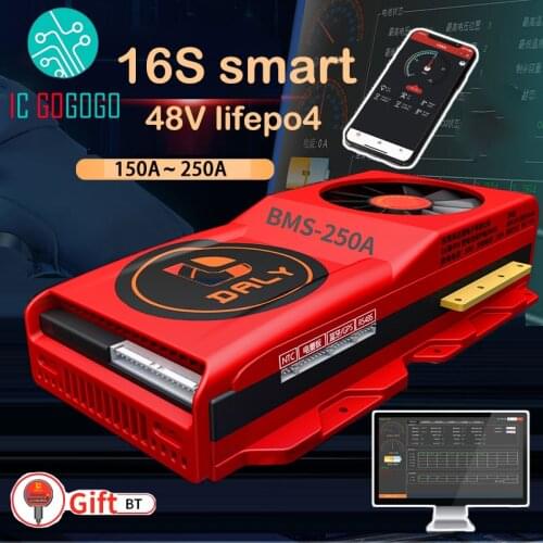 DALY Smart with Cooling fan 16S 48V Lifepo4 150A 200A 250A Lithium Battery Protection Board 3.2V BMS Bluetooth APP CAN RS485 PC