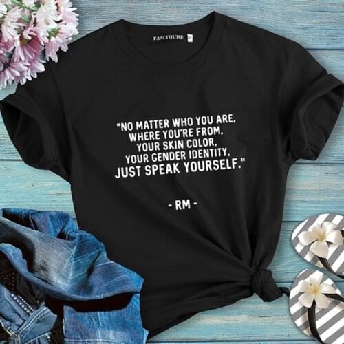 Women Men Unisex Kpop Rap Monster Rm Speak Yourself 100% Cotton Letter Print Casual O Neck Short Sleeve Black T-Shirt Tops