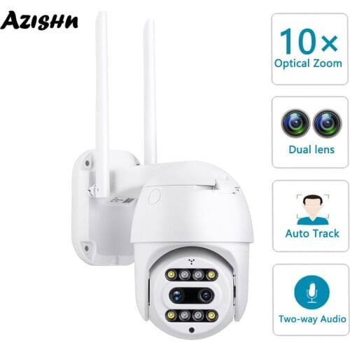 AZISHN 3MP IP Camera WIFI PTZ 10X Zoom Dual-Camera Lens Two-way Audio Security CCTV Dome Cam Waterproof P2P Speed Auto Tracking
