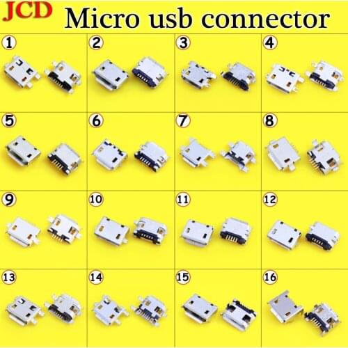 JCD New 16 Model Micro USB Connector Jack Charging Socket female V8 Port Plug 5Pin Data Plug Tablet Phone Micro USB jack 5 pin