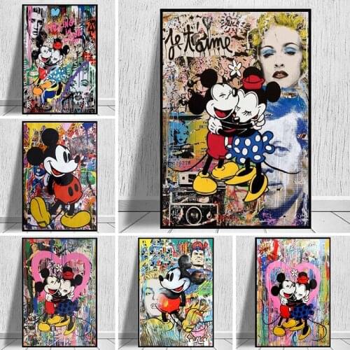 Graffiti Art Disney Mickey Toile Peinture And Minnie Canvas Painting Posters and Prints Wall Art Picture For Living Room Decor