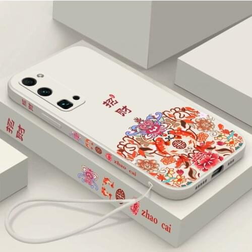 Chinese Auspicious Retro Palace Soft Gel Liquid Silicone Phone Cases For Huawei Honor 30Pro Casing With Phone Straps