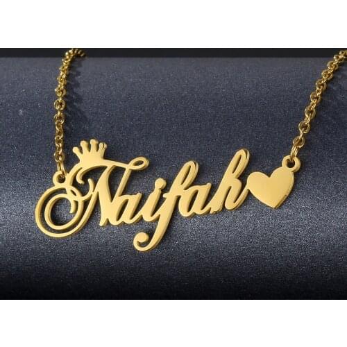 Wanixm Stainless Steel Custom Name Necklaces for Women Personalized Customized Classic Crown Nameplate Necklace Jewelry Pendant